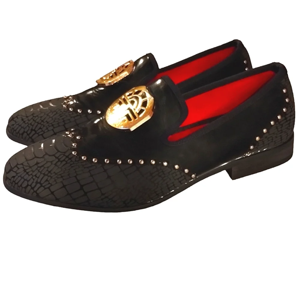 MEIJIANA Men's Vintage Leather Embroidery Noble Loafer Shoes Slip-on Siz…